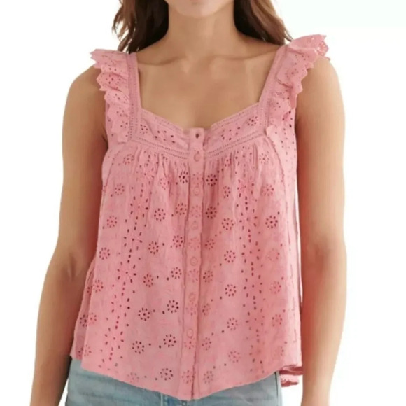 Lucky Brand Sleeveless Button Up Embroidered  Top Women Size S - Picture 1 of 15